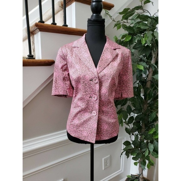Sigrid Olsen Women Pink Floral Cotton Half Sleeve 3 Buttons Fitted Blazer - Picture 1 of 12